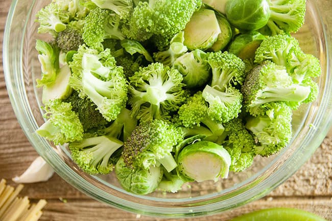 Prepping the Veggies for Roasted Broccoli and Brussel Sprouts Pasta