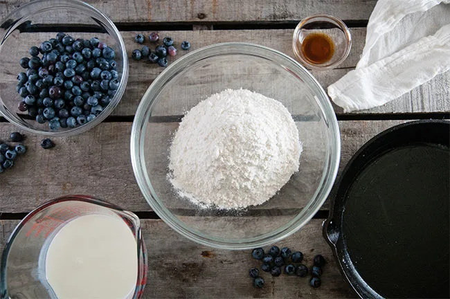 ingredients for skillet blueberry baked pancake