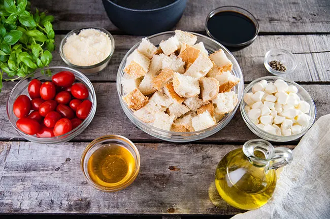 Ingredients for Panzanella Caprese Salad