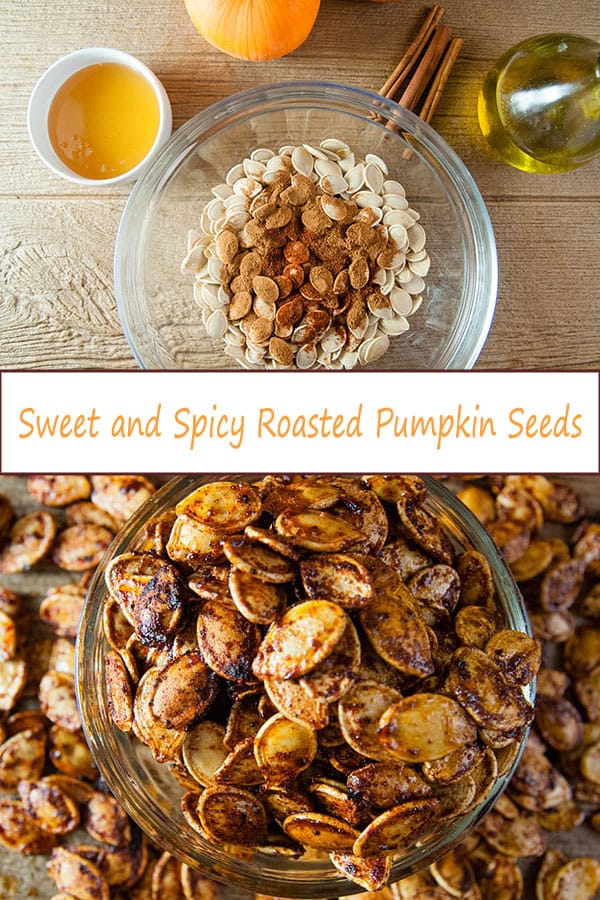 Sweet and spicy roasted pumpkin seeds make the perfect fall snack or garnish to fall soups and salads from www.SeasonedSprinkles.com