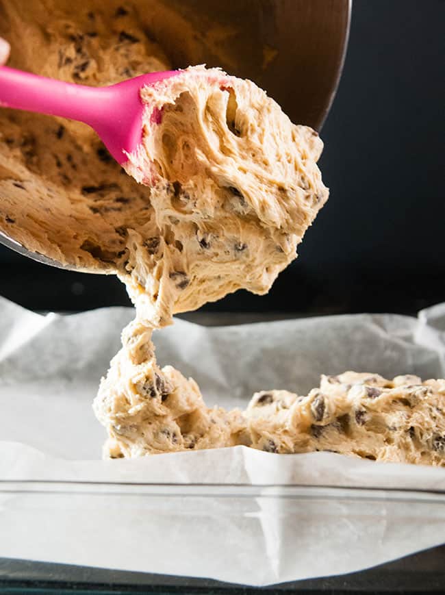 Spread the batter into a lined 9x13 baking dish