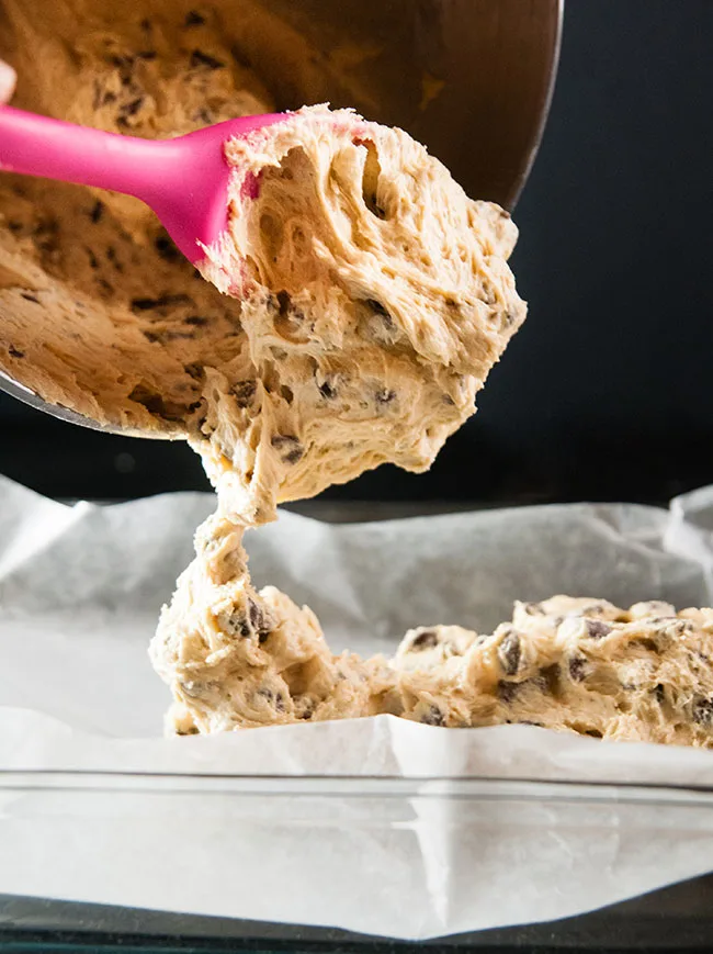 Spread the batter into a lined 9x13 baking dish