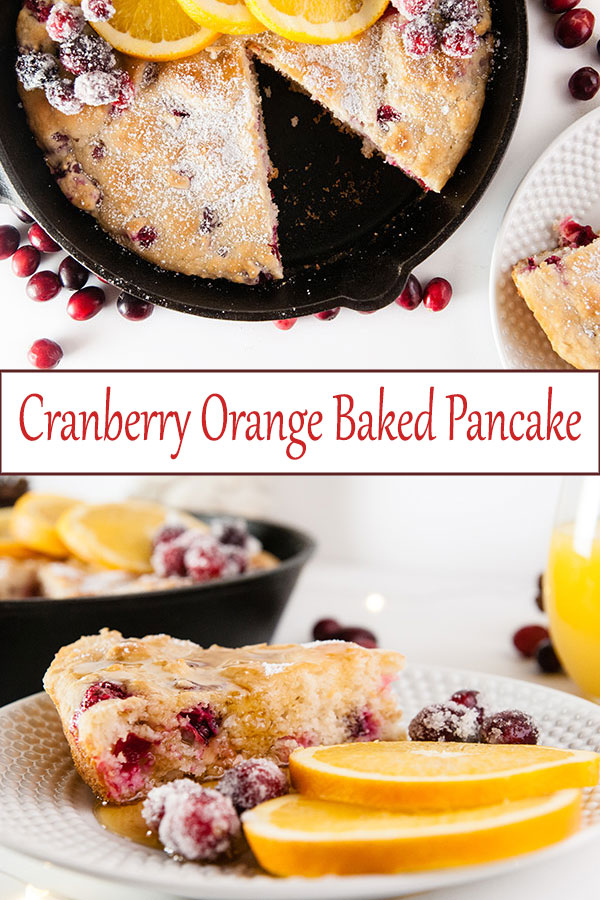 The perfect Christmas breakfast recipe, an easy cranberry orange baked pancake from www.SeasonedSprinkles.com will take all the work out of your holiday brunch