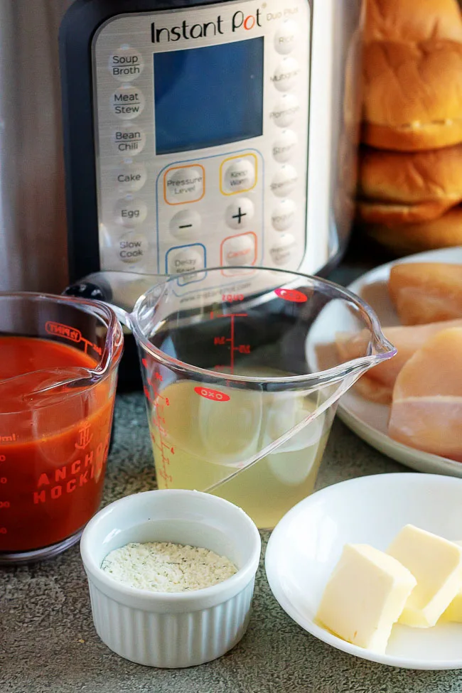 Ingredients for Instant Pot Buffalo Chicken Sliders