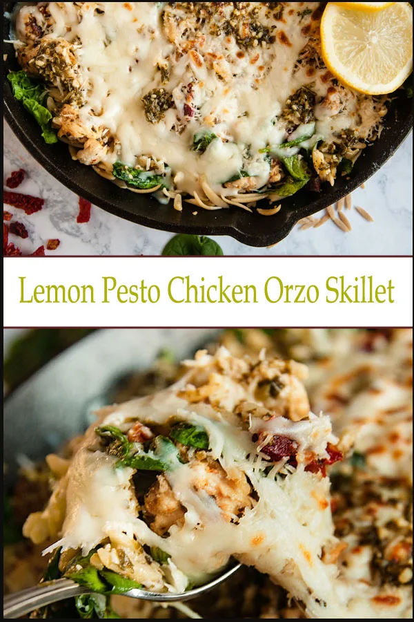 Quick Lemon Pesto Chicken and Orzo Skillet is a quick chicken dinner recipe