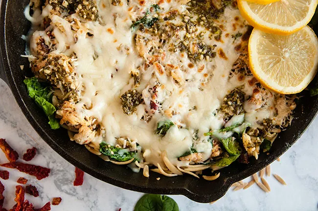 Quick Lemon Pesto Chicken and Orzo Skillet