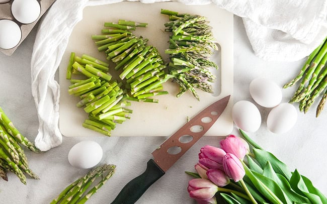 Asparagus chopped into thirds