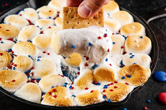 Skillet red white and blue s'mores dip