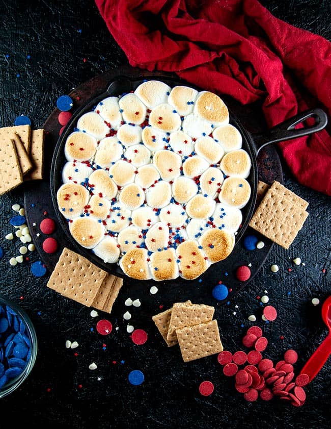 Skillet red white and blue s'mores dip