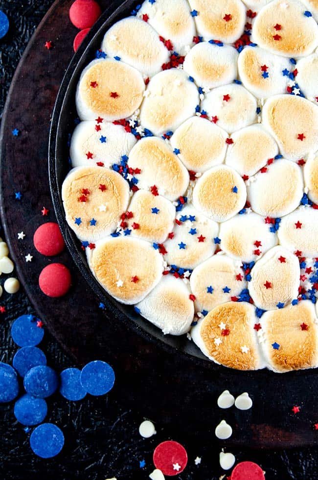 Skillet red white and blue s'mores dip