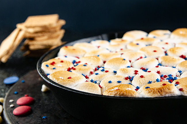 Skillet red white and blue s'mores dip