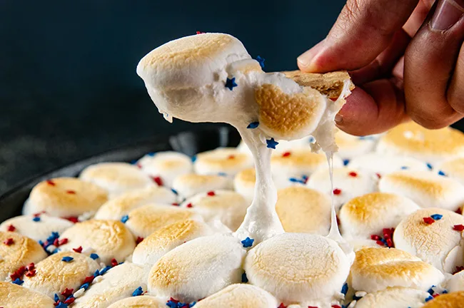 Skillet red white and blue s'mores dip