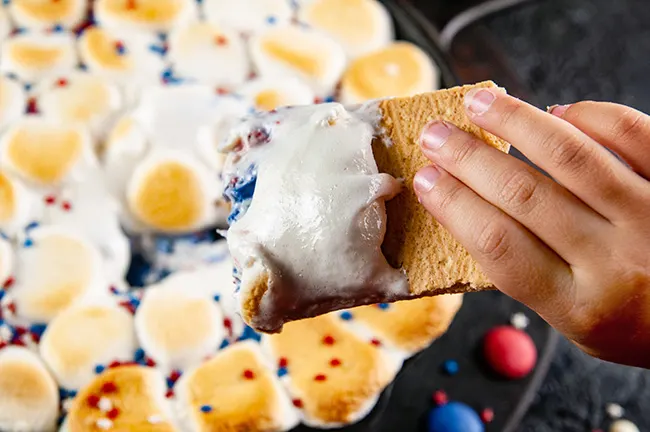 Skillet red white and blue s'mores dip