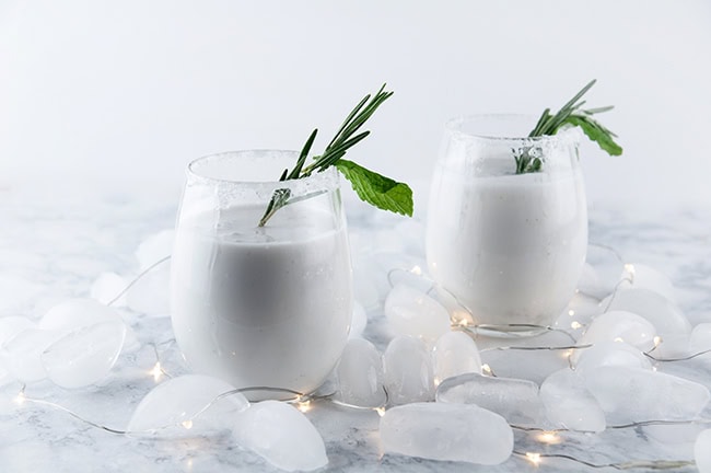 Christmas Drink With Coconut Rum And Mint Seasoned Sprinkles