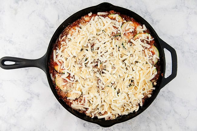 Zucchini slices covered in sauce and chees