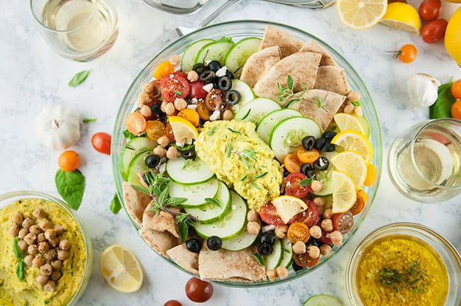 Lemony Loaded Greek Salad with Hummus