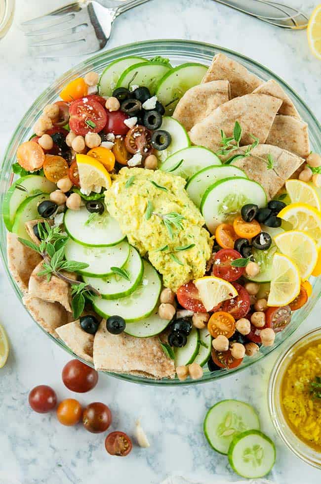 Lemony Loaded Greek Salad with Hummus