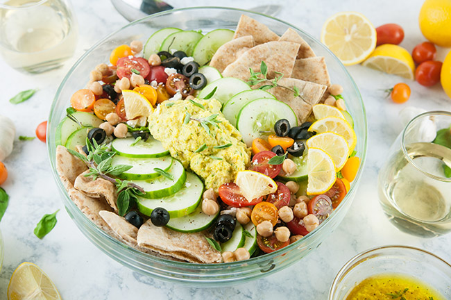 Lemony Loaded Greek Salad with Hummus