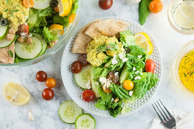 Lemony Loaded Greek Salad with Hummus