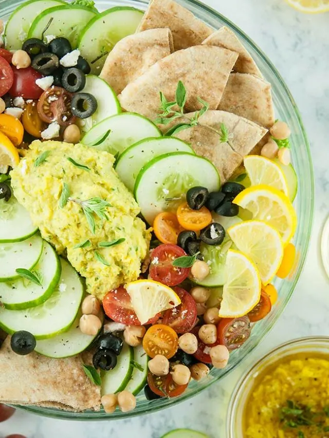 The Best Greek Salad with Hummus