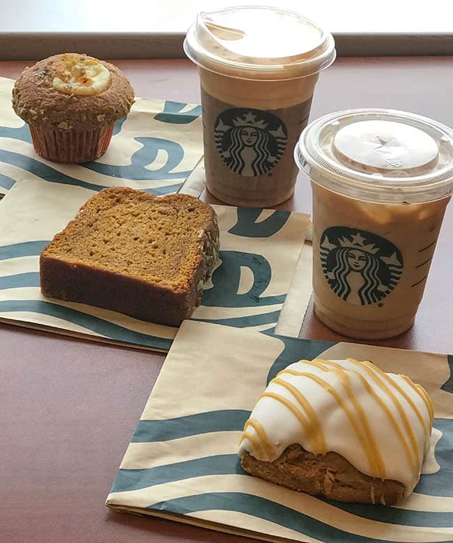 Starbucks Pumpkin Products, pumpkin scone, pumpkin chai latte, pumpkin bread, pumpkin cold brew