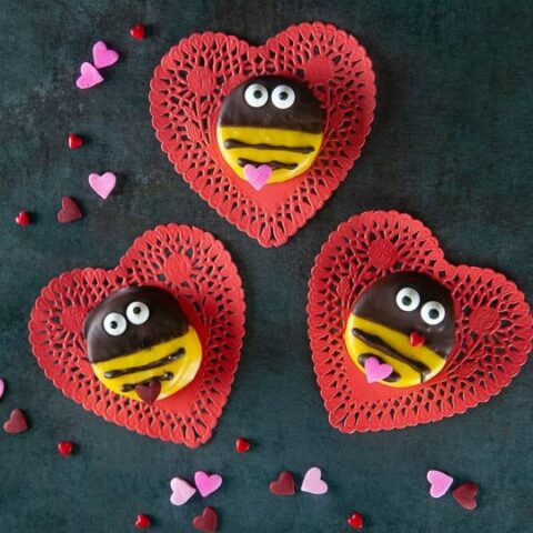 Bumblebee cookies on dark background