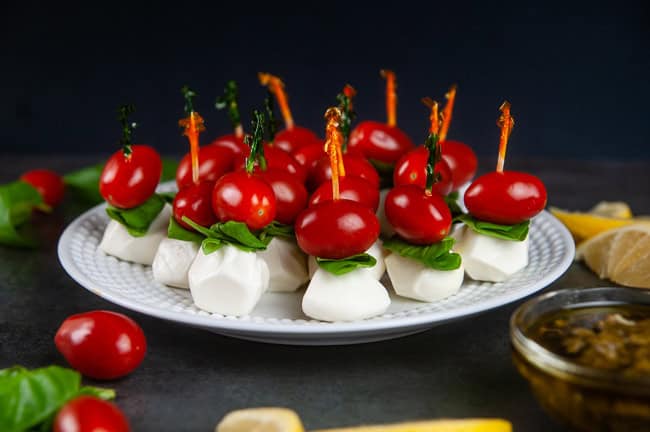 Mini caprese skewers make a delightful appetizer