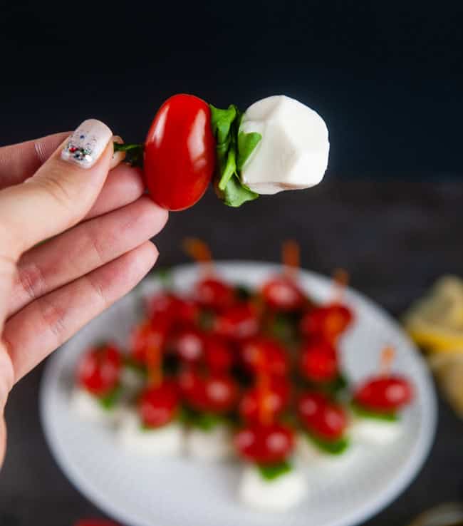 Mini caprese skewers make a delightful appetizer