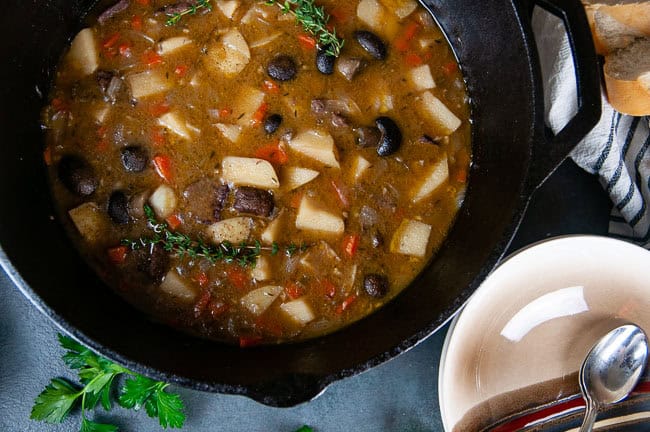 Dutch Oven Beef Stew in a Large Cast Iron Dutch Oven