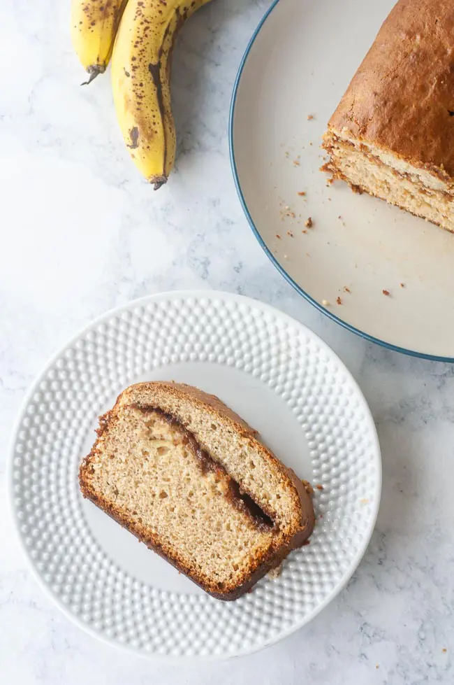 A lovely slice of cinnamon swirl banana bread for a perfect sweet breakfast