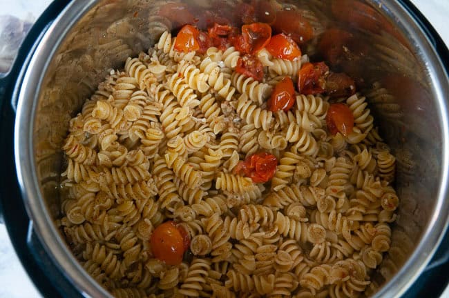 Instant Pot Caprese Pasta after pressure cooking