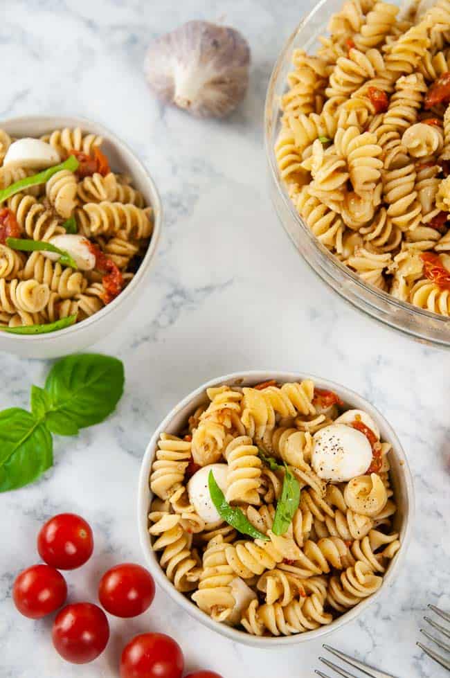 Instant Pot Caprese Pasta makes a delicious warm pasta or a fab Caprese pasta salad