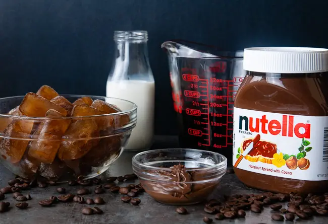 Ingredients for Nutella Frappucinos: Coffee Ice Cubes, Half and Half, Cold Coffee, Nutella