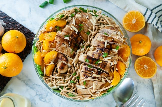 Mandarin chicken salad is loaded with texture and flavor for a satisfying dinner.