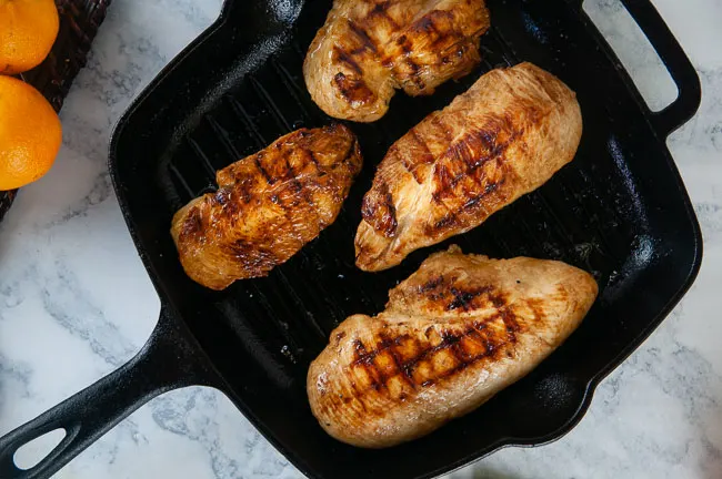 Cook the chicken in a grill pan or skillet over medium to medium high heat.