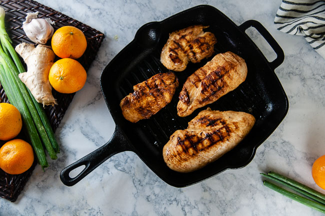 Cook the chicken in a grill pan or skillet over medium to medium high heat.