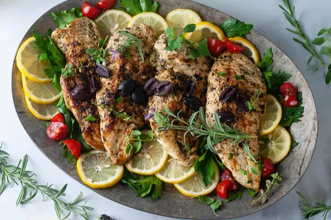 An easy Greek chicken recipe pairs well with a big salad or roasted vegetables and rice.