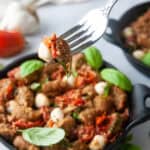 Air fryer gnocchi is delicious with tomatoes, basil and mozzarella