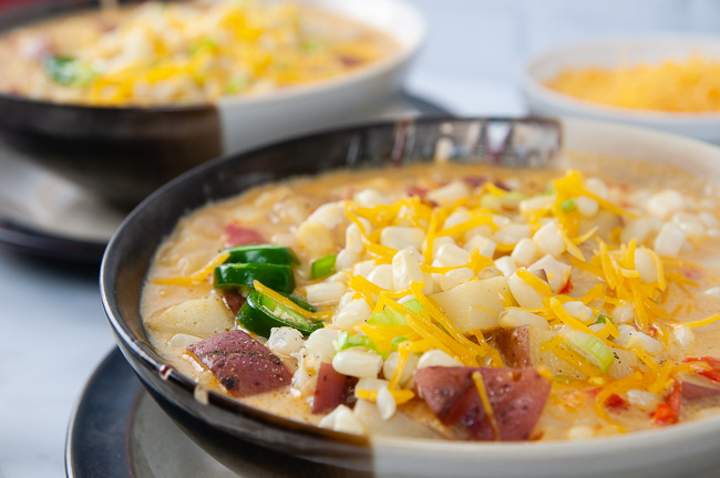 Instant Pot corn chowder is a vegetarian soup recipe to usher in comfort food season.