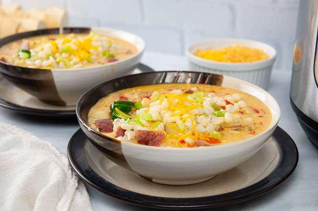 Instant Pot corn chowder is a vegetarian soup recipe to usher in comfort food season.