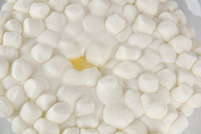 The marshmallows and butter will look like this after you microwave them.