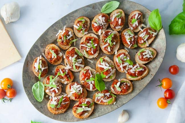 Air Fryer Roasted Tomato Bruschetta makes a fabulous appetizer.