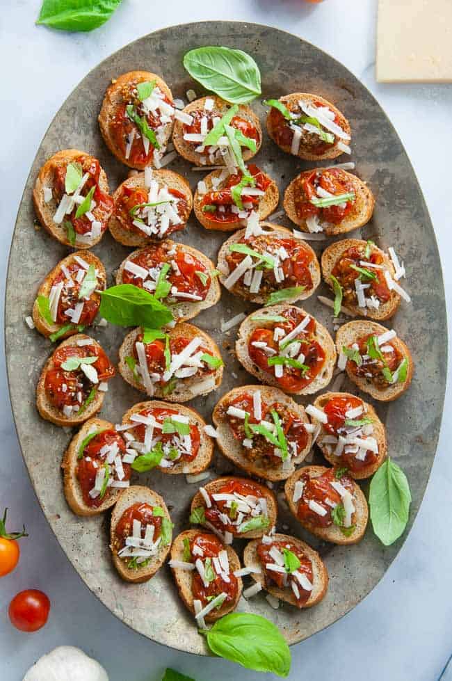 Air fryer roasted tomato bruschetta is a yummy appetizer recipe!