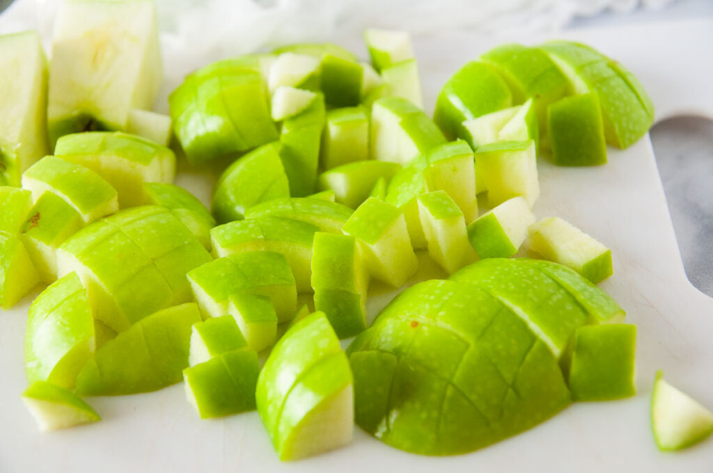 Diced green apples with the peel still on