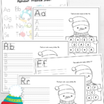 Winter Alphabet Printable Pack for Kindergarten and Preschool showing a selection of pages all with snowmen