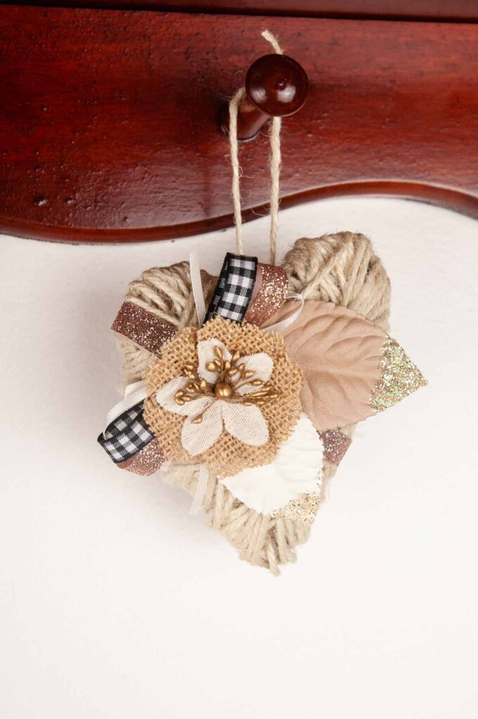 Hang these twine hearts from a shelf for some pretty rustic decor.