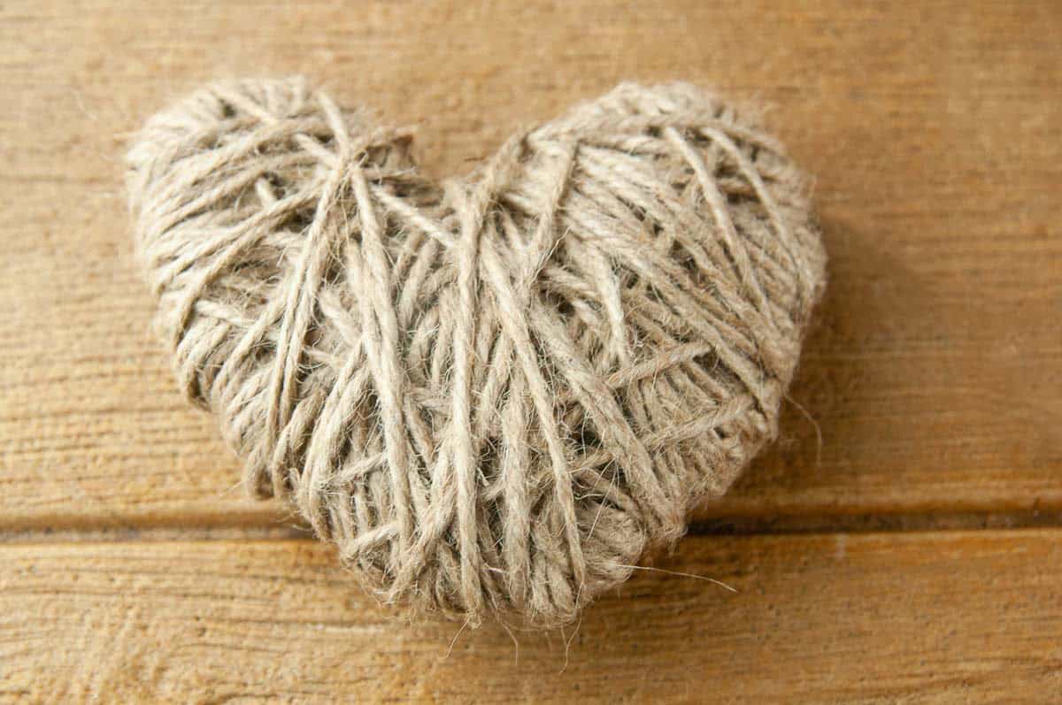 DIY Twine heart on wood