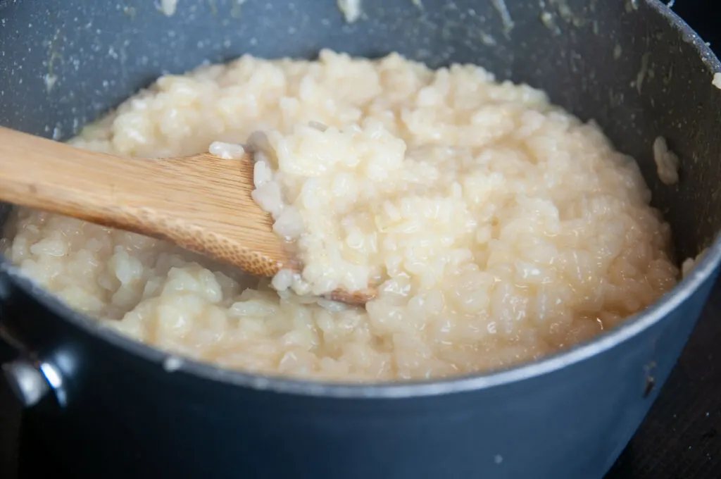 Cooked risotto ready for lobster