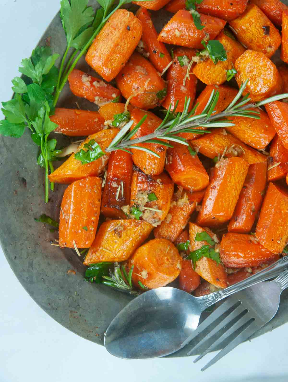 Garlic and Herb Roasted Carrots are an easy side dish.