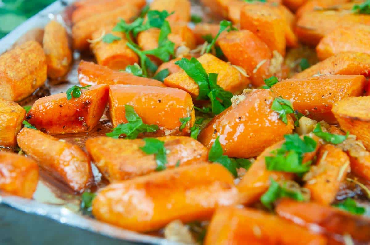 Garlic and Herb Roasted Carrots are an easy side dish.